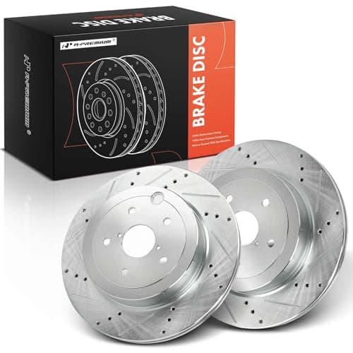 A-Premium 12.44 inch (316mm) Rear Drilled and Slotted Disc Brake Rotors Compatible with Select Subaru Models - Impreza 2008-2014, WRX STI 2013-2017, 2-PC Set