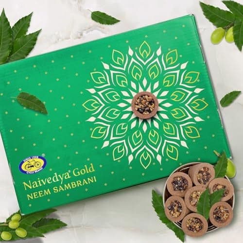 Cycle Pure Naivedya Gold Sambrani Dhoop Cups (Neem), 18 pcs with Holder | Charcoal-Free Havan Cups for Puja, Home & Festivals | Natural Guggal Dhoop for Rituals | Premium Dhoop Cones