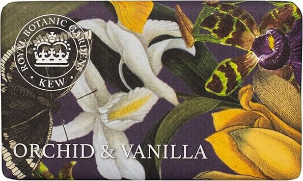 The English Soap Company Royal Botanical Gardens Kew Wrapped Soap Bar Lavender Shea Butter Soap Bar Moisturising Soap Bar for Face and BodyOrchid and Vanilla 240g
