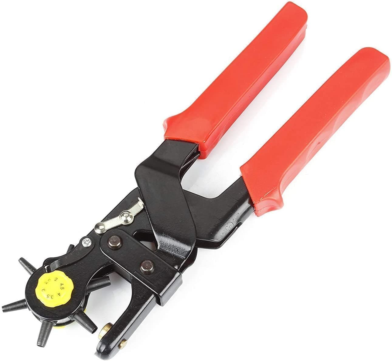 KANAbee Punch round Hole plier Hand Tool Metal revolving PuncherPunching Machine for Leather Belts Watch Bands Bags Dog Collars Fabric or Craft Projects Blackred