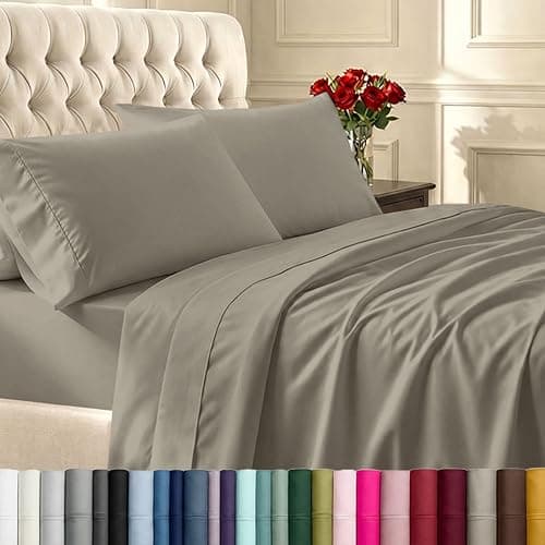 California Design Den King Bed Sheets Set Soft 400 Thread Count Sateen Natural 100 Cotton Sheets Durable Breathable Bedding with Deep Pockets Taupe