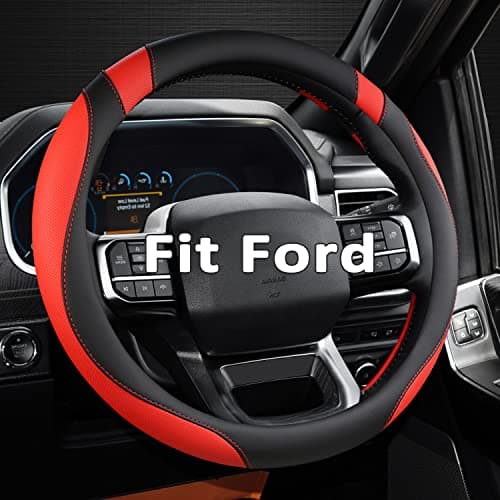 West Llama Customized Auto Car Steering Wheel Cover for Ford F-150, F-250, F-350, Expedition (Black+Red)