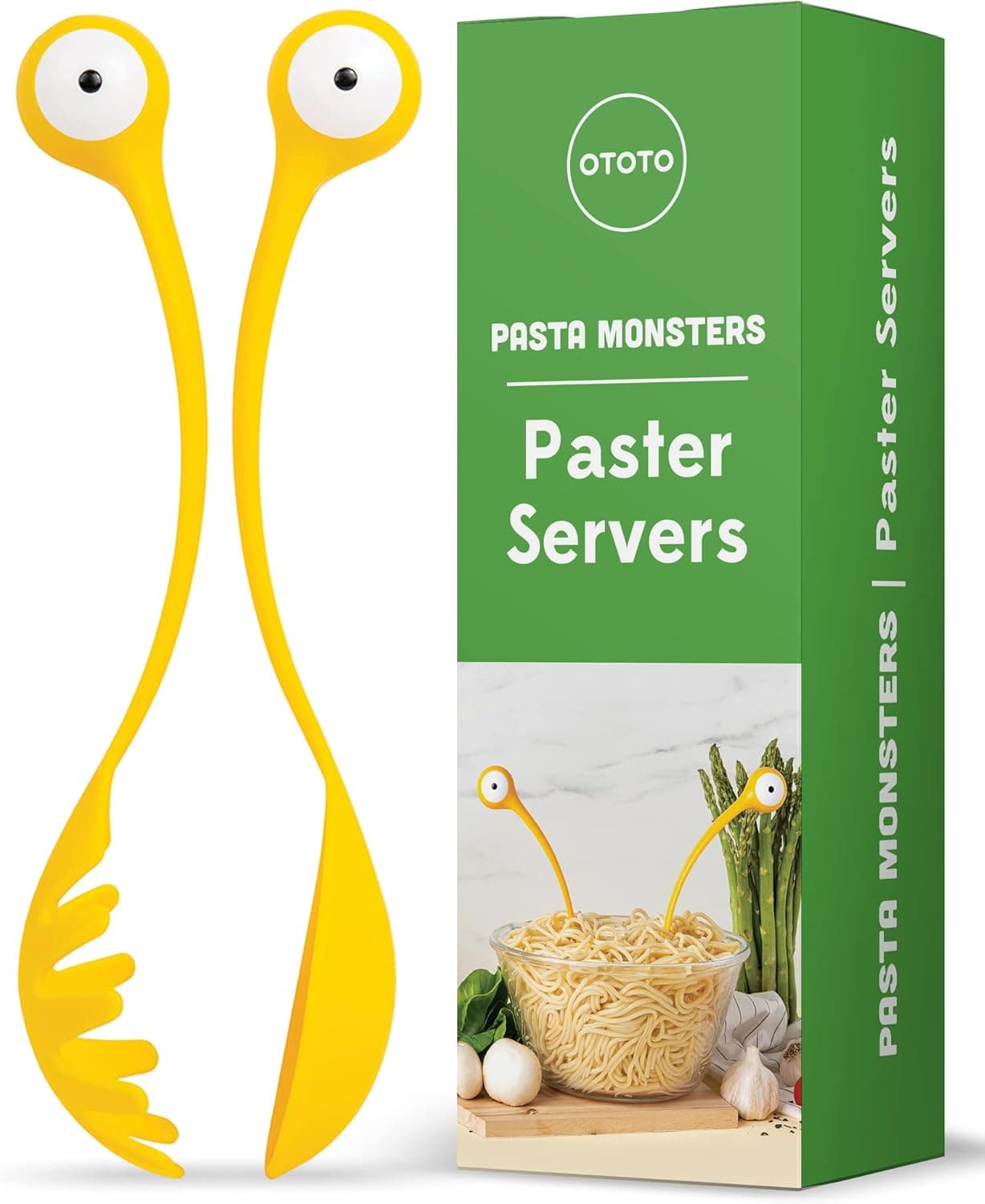 OTOTO Pasta Monsters and Salad Servers BPAFree Fun Kitchen Gadgets 100 Food Safe Salad Spoon and Fork Set 1193x 339 x 224 inch