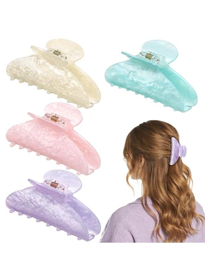 4.2 Inch Large Acrylic Claw Clips, Cute Pink Purple Hair Clips Strong Hold Hair Claw Barrettes for Thick Thin Hair, 4 Pack Stylish French Hair Accessories for Women Girls