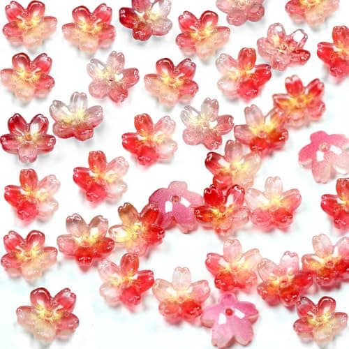 50pcs Flower Beads 04in Cherry Blossom Glass Beads Caps ReddishGold Floral Beads Charms Loose Crystal Spacer Beads for Jewelry Making Bracelet Earring Necklace Craft with Hole