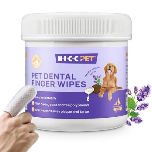 HICC Pet Teeth Cleaning Wipes for Dogs & Cats, Remove Bad Breath by Removing Plaque and Tartar Buildup, Disposable Dog Finger Toothbrush Gentle Pet Dental Care Wipes, 50 Counts, (Mentha Spicata Scent)
