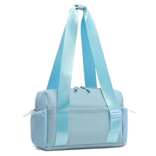 SUIKIHUM Mini Gym Bag for Women, Yoga Small Sports Bag for Women Girls, Waterproof PU Fitness Tote with Wet Compartment, Sky Blue