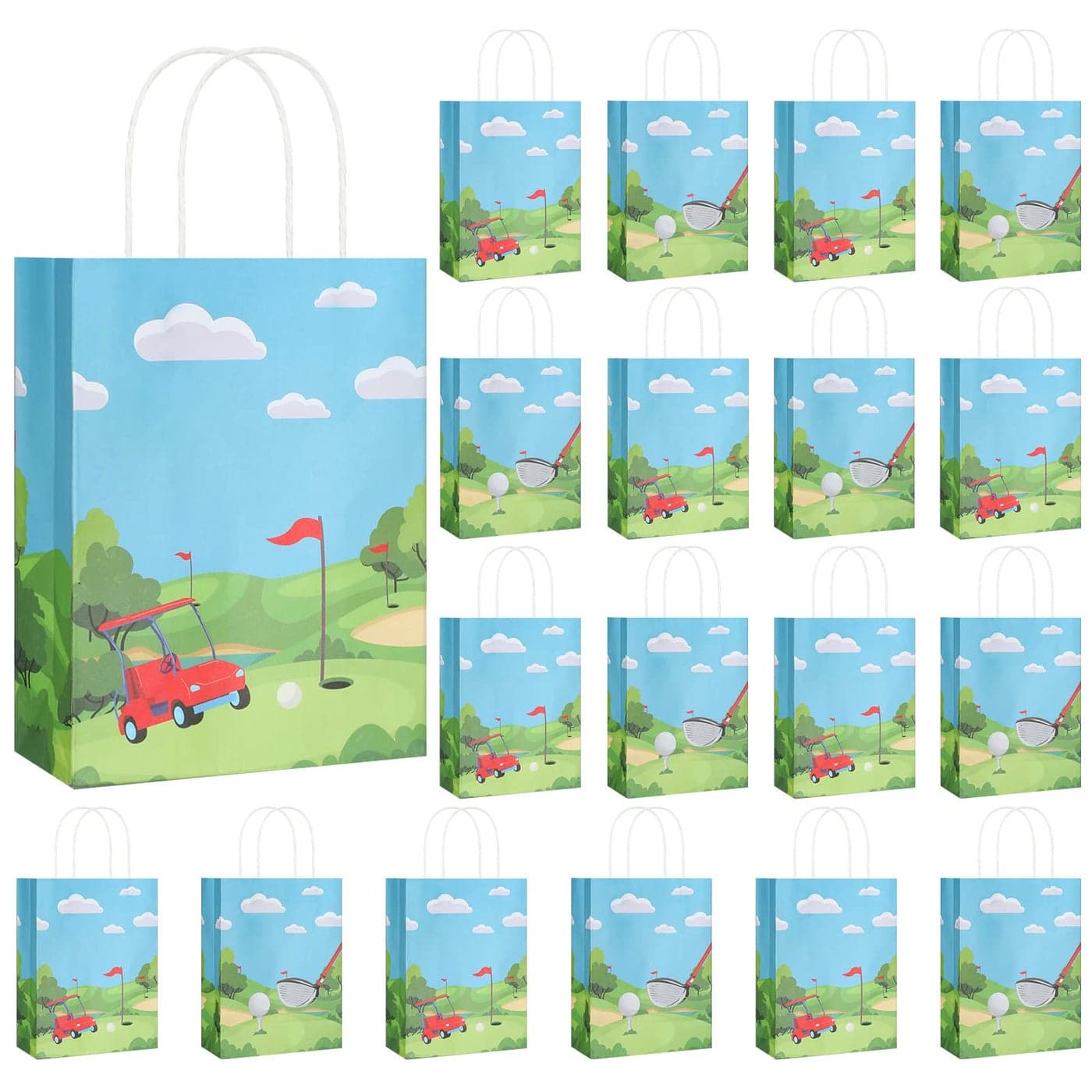 Sinmoe 18 Pcs Golf Party Gift Goodie Treat Candy Favor Bags Golf Themed Birthday Party Favors Paper Snack Bags for Sports Birthday Supplies Decorations