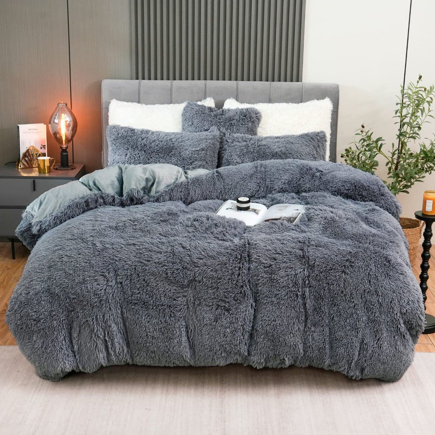 Fluffy Plush Duvet Cover Set Twin Size Luxury Ultra Soft Velvet Fuzzy Comforter Cover Bed Sets 3Pcs1 Faux Fur Duvet Cover 1 Pillow Cases 1 Pillow Cover Zipper Closure Twin Dark Gray