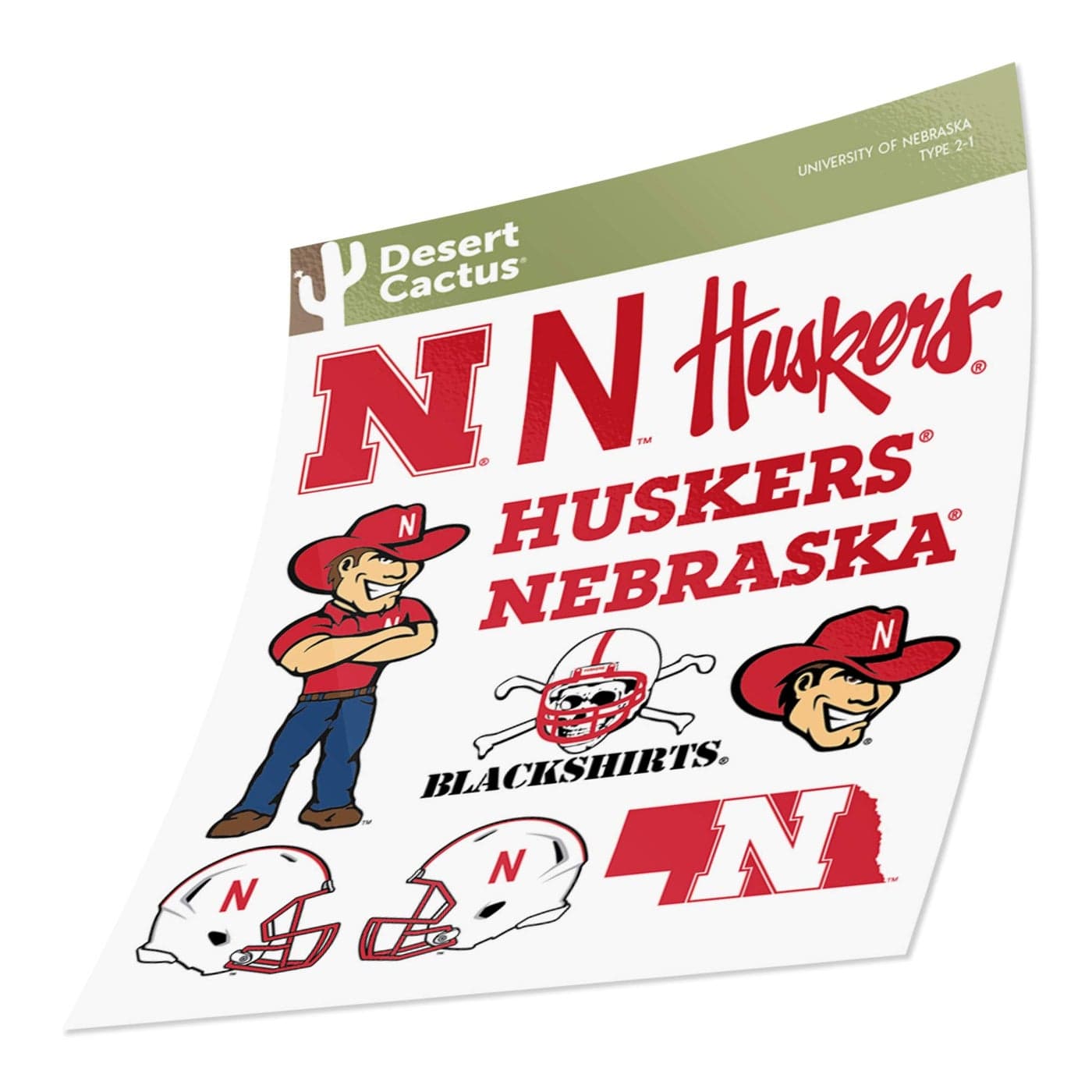 Desert Cactus University of Nebraska Sticker GBR NU Huskers Vinyl Decals Laptop Water Bottle Car Scrapbook Sheet T2 Type 2