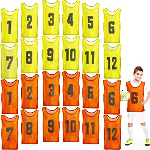Hercicy 24 Pcs Youth Pinnies Soccer Pinnies Training Vest Adult Mesh Reversible Numbered Football Jersey(Medium,Orange, Yellow)
