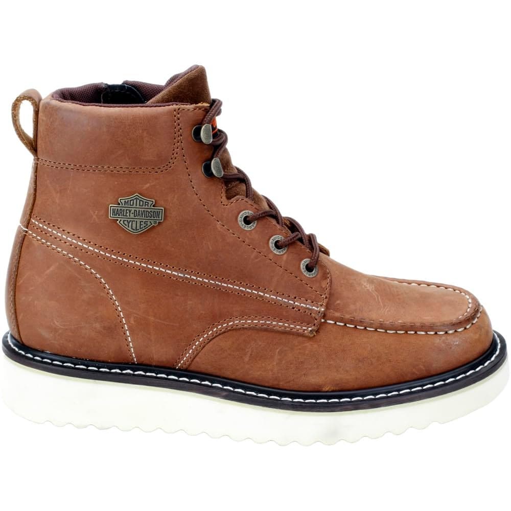 HarleyDavidson Mens Beau Leather Motorcycle Casual Wedge Boot Brown 8