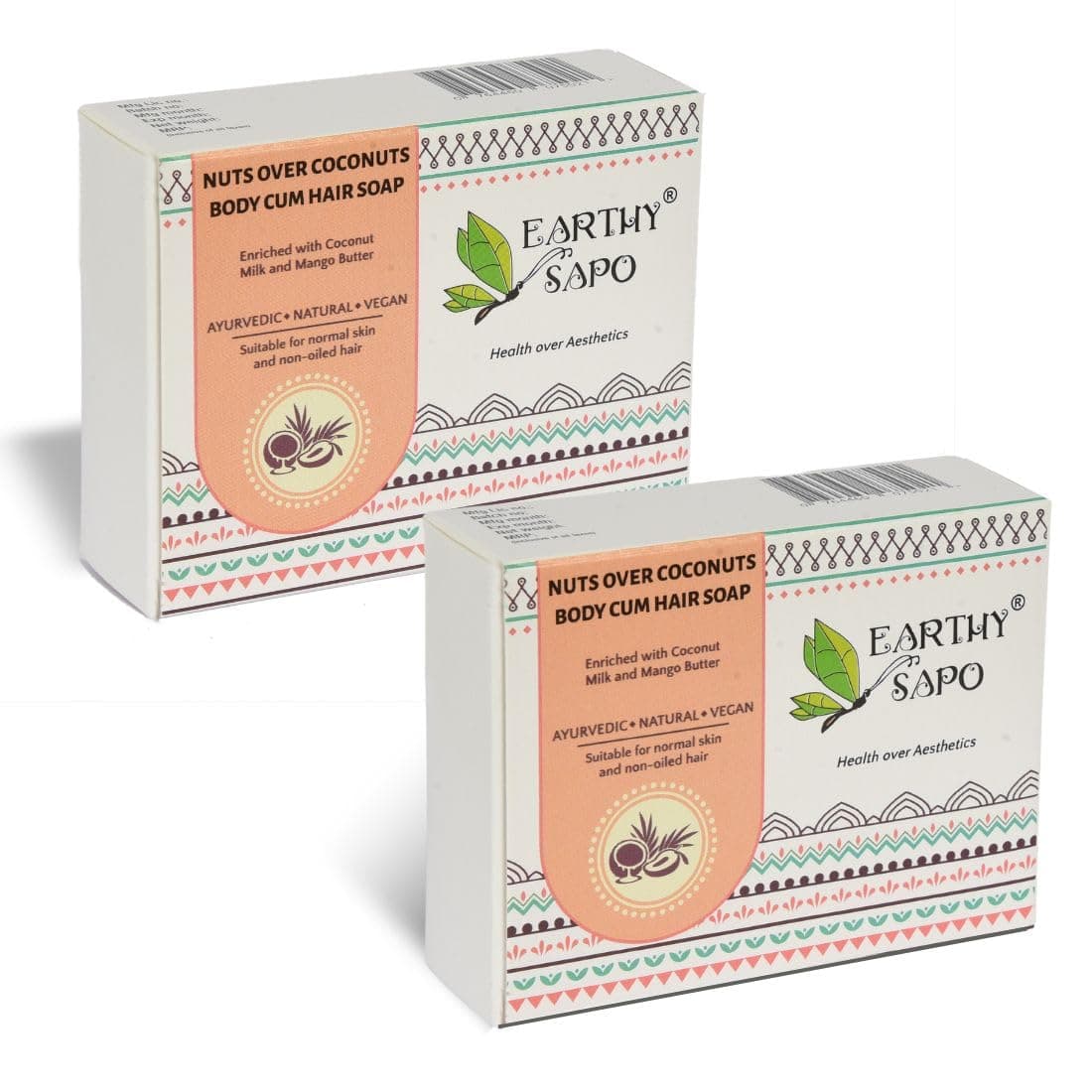 Earthy Sapo Handmade Nuts Over Coconuts Body and Hair Soap Coconut Milk Mango Butter Blend for Nourishing Skin and Hair Care Multipurpose Use 100g Pack of 2