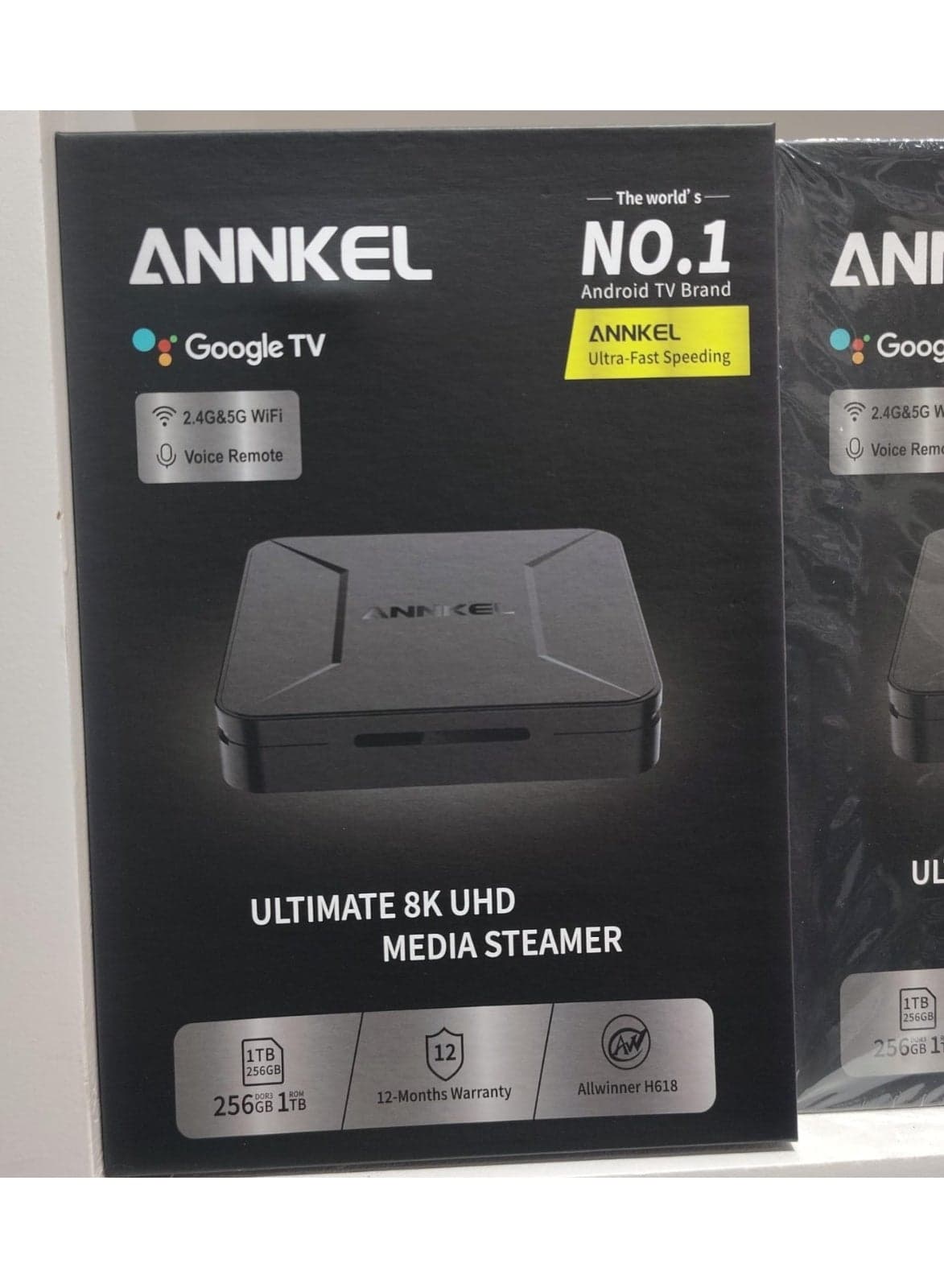 Annkel Google TV 8K UHD Media Streamer with Voice Remote, 256GB Storage, Dual-Band Wi-Fi, Black