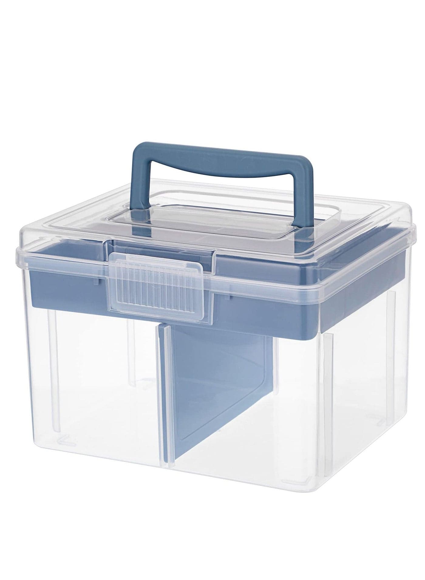 Clear Craft Stackable Storage Box, Large Box with 6 compartment Mulit Purpose Container, for Storing and Organising Toys, Arts Crafts, Stationery, Sewing, Blue