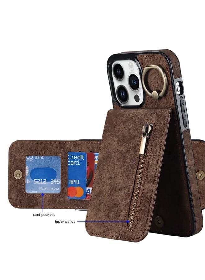 Leather case for iPhone 15 Pro Max/15 Pro/15 Plus/15, slim soft case with stand and zipper card slot, scratch-resistant case