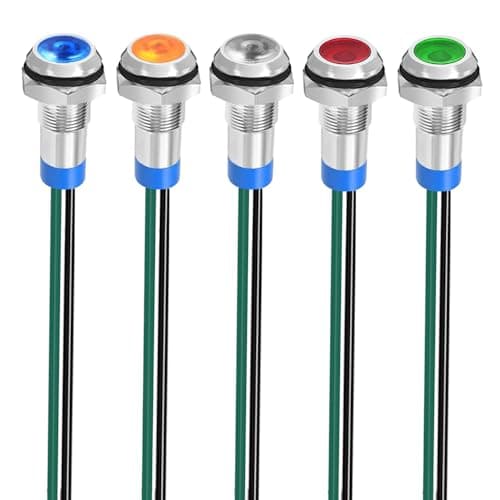 Gebildet 5pcs 8mm 3V-4.5V-5V-6V-7.5V-9VDC LED Metal Indicator Light Waterproof Signal Lamp Pilot Dash Directional Car Truck Boat with Wire(Red/Orange/Blue/Green/White)