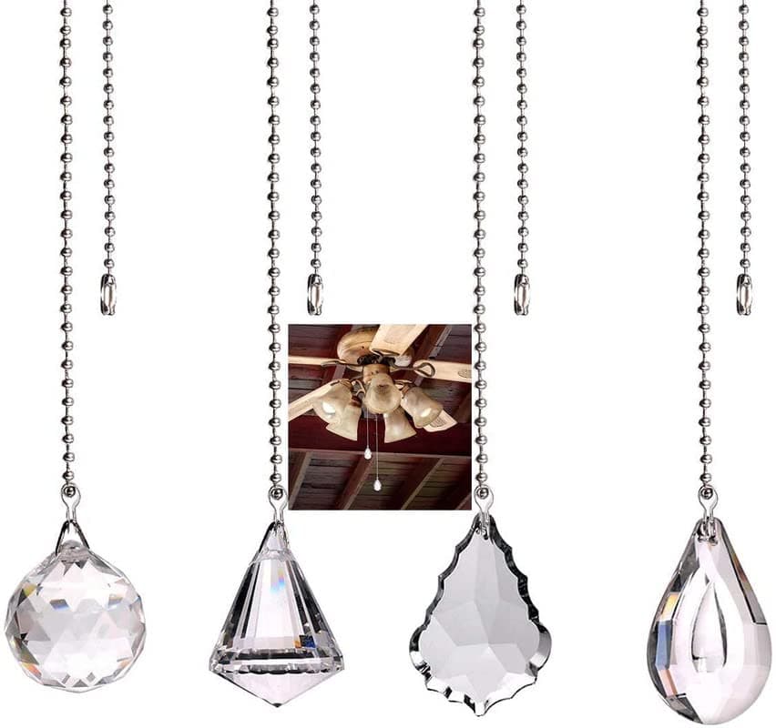 DIY Crafts Pack of 4 Pcs 4x1, Antique Silver Chain, Clear Crystal Prism Drop Dazzling Crystal Ceiling Fan Pull Chain Pull Chain Exten(Pack of 4 Pcs 4x1, Antique Silver Chain)