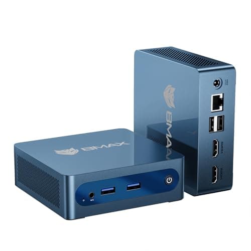 Bmax Mini PC B1 Plus, Intel Celeron J3355 (Up to 2.5GHz), 6GB RAM 128GB eMMC Support M.2 SSD Expansion (512GB/2TB), 4K Dual Display 2.4G/5G WiFi & BT5.0 Mini Desktop Computer for Home/Office