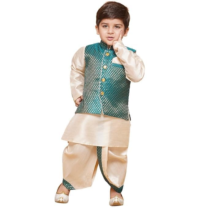 AJ DEZINES Kids Ethnic Wear Green Dhoti Kurta Set For Boys With Waist Coat (Twister-1926-GREEN-0)