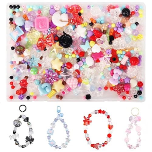 SANNIDHI® DIY Bracelet Making Set Bracelet Beads and Keychain Jewelry Making Kit, Assorted Cartoon Resin Beads Set for Kids Women DIY Phone Chains and Wristlets
