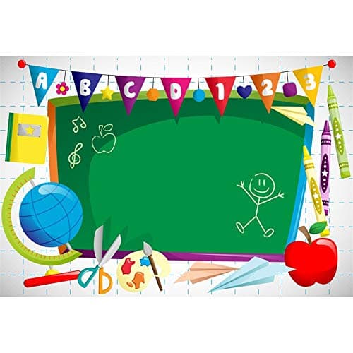 Leyiyi 5x3ft Vinyl Photography Background Welcome to Kindergarten Backdrop ABC Letters Blackboard Watercolor Pen Paper Airplane Globe Back to School Themed Party Backdrops Banner