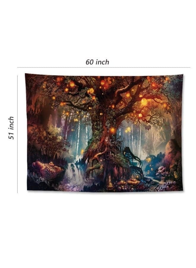 Fantasy Plant Magical Forest Tapestry Fantasy Fairy Tales Tapestry A Life Tree Elves Waterfalls Stream Fairy Tales Wall Art Hanging with River Bedroom Living Room 60 51