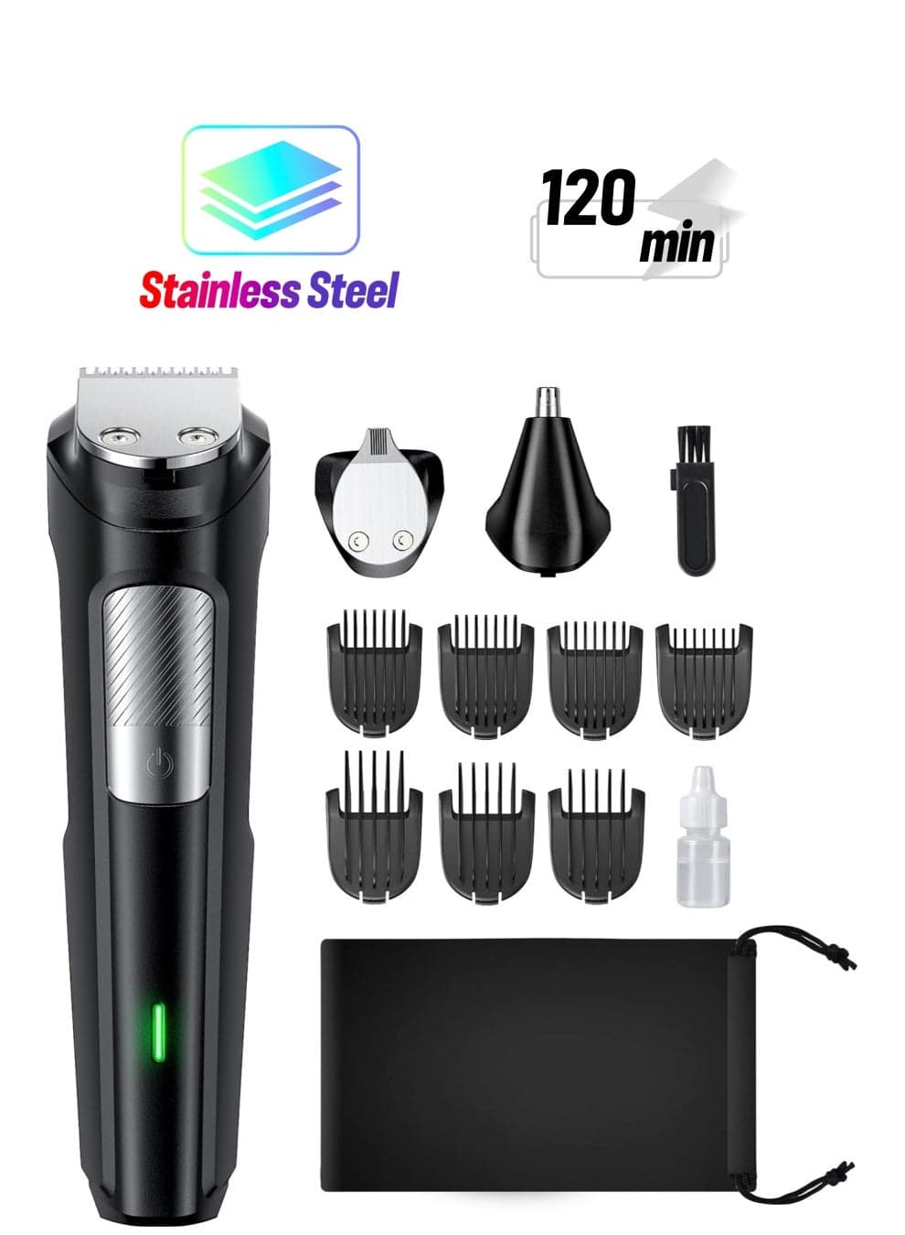 Beard Trimmer Hair Clipper for Men 13 Piece Men’s Grooming Kit with Cordless Rechargeable Hair Nose Trimmer Electric Shaver Stainless Steel Blades for Painless Facial Body Hair Removal