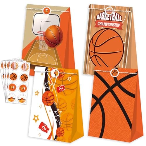 BQC 24 Pcs Basketball Gift Bags Basketball Snack Bags For Boys Girl Kids Basketball Party Bags Basketball Goodie Bags For Basketball Theme Birthday Party Supplies