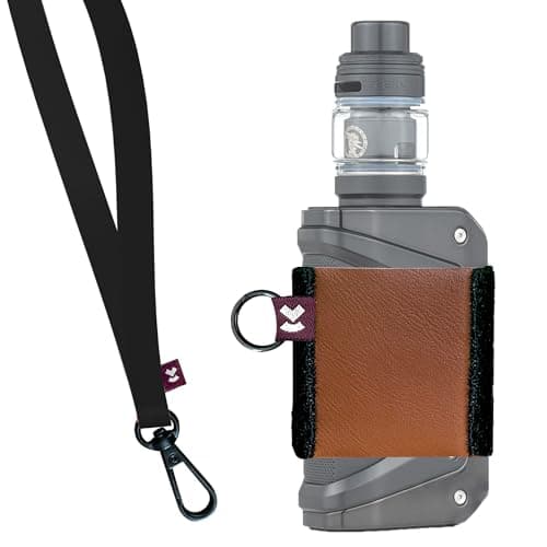 VCASE Leather Vape Holder Comfortable Design for E Cigarette HighStrength Elastic Brown HolderBlack Lanyard XL
