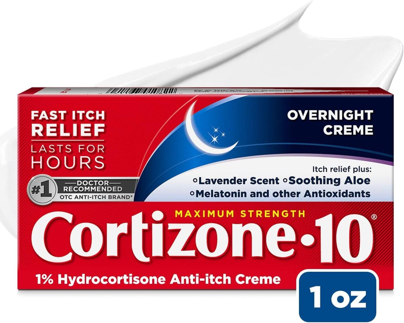Cortizone 10 Maximum Strength Overnight Anti-Itch Cream, 1% Hydrocortisone Creme, Lavender Scent, 1 oz.