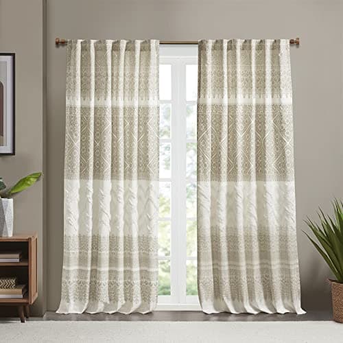 INKIVY Mila 100 Cotton Single Panel Curtain Tufted Chenile Boho Design Rod Pocket Top Drape for Living Room Privacy Window Treatment for Bedroom 50 x 84 TaupeWhite