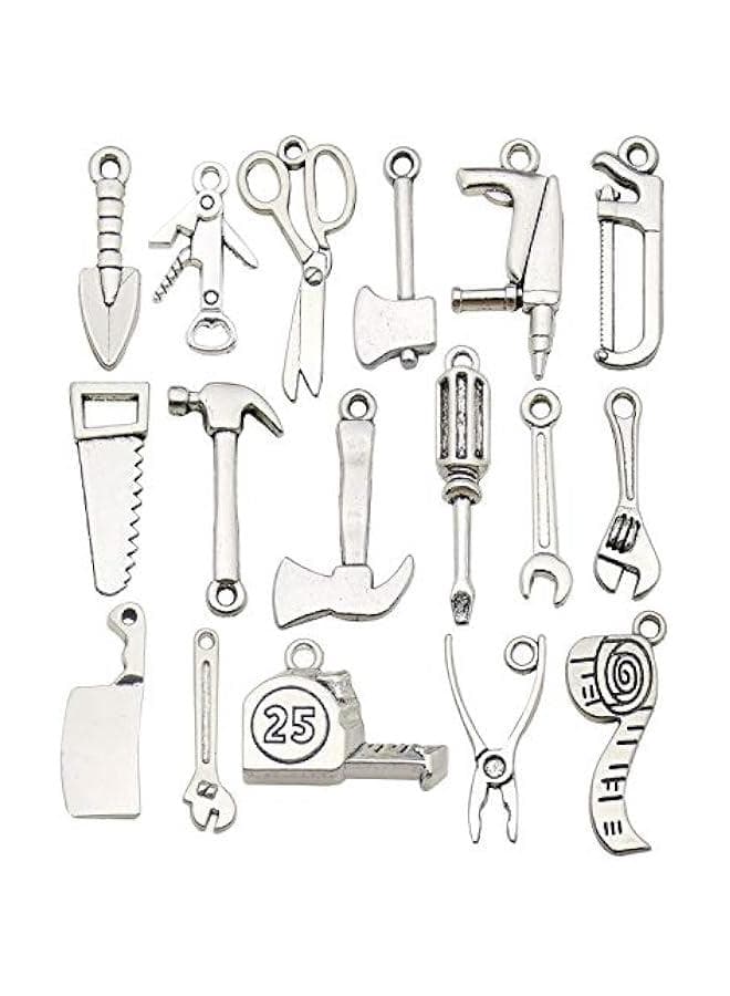 50pcs Wholesale Bulk Lots Alloy Home Tool Charms for Jewelry Making Mixed Smooth Tibetan Silver Metal Charms Pendants DIY for Jewelry Making Necklace Bracelet and Crafting (M351)