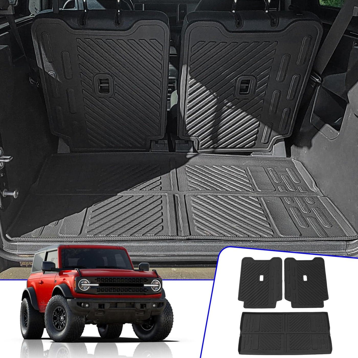 Rongtaod Cargo Mat Compatible with 20212024 2025 Ford Bronco 2 Door Cargo Liner Trunk Mat Back Seat Cover Backrest Protector 2023 Bronco Accessories Trunk MatBackrest Mats