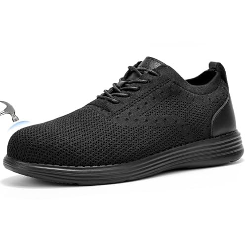 Furuian Steel Toe Shoes for Men Safety Shoes for Men Casual Dress Work Sneakers Lightweight Steel Toe Work Sneakers Comfortable Safety Tennis Oxfords All Black