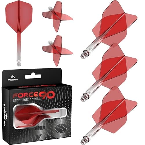Mission Darts Force 90 | Integrated Precision Moulded Dart Flight and Shaft System, Pack of 3 Professional Durable Combined Dart Flights and Stems | Standard No.6 (Red Gradient, Medium).