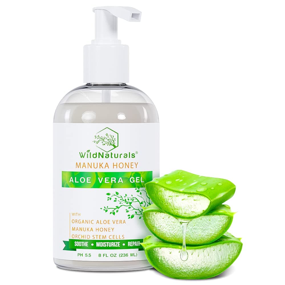 Wild Naturals 100 Pure Aloe Vera Gel with Manuka Honey Organic Gel for Sunburn Relief Acne Scars Dry Scalp Moisturizing Gel for Face Hair Body