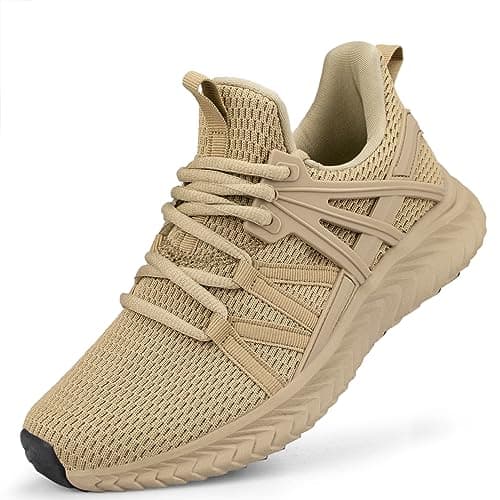 Abboos Women's Athletic Running Shoes Mesh Sneakers Tennis Shoes Sports Lightweight Breathable Outdoor Walking Shoes Size 5.5 Khaki