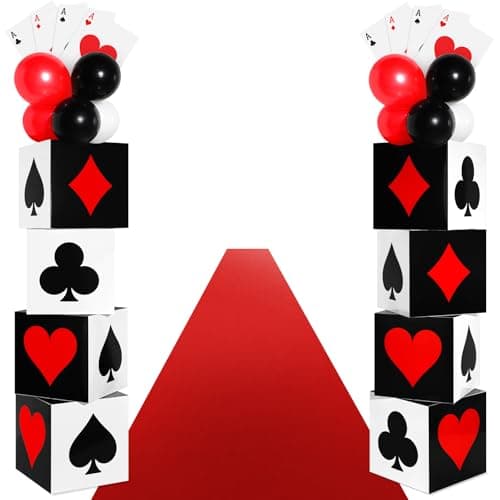 Saypacck 52 Pcs Casino Themed Decorations Set Las Vegas Game Night Entryway Door Party Decor 8 Pcs 12 Inch Large Poker Boxes 8 Jumbo Poker Cards 30 Pcs Balloon Aisle Runners for Birthday Celebration