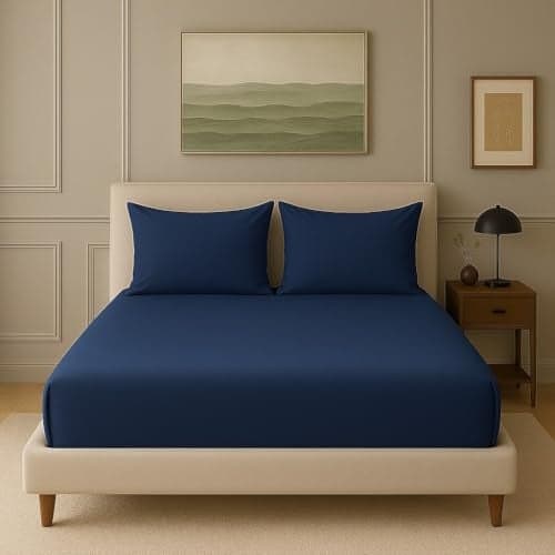 Trance Home Linen 300 TC Bamboo Fitted Queen Size Bedsheet | Soft, Breathable & Eco-Friendly Bedsheet with 2 Pillow Cover - (78 x 60 inch, Mediterranean Blue)