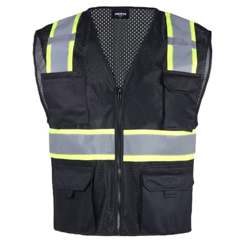 FONIRRA Safety Vest for Men High Visibility Reflective Construction Work Vest ANSI Class 2 with Pockets and Zipper(Navy,M)