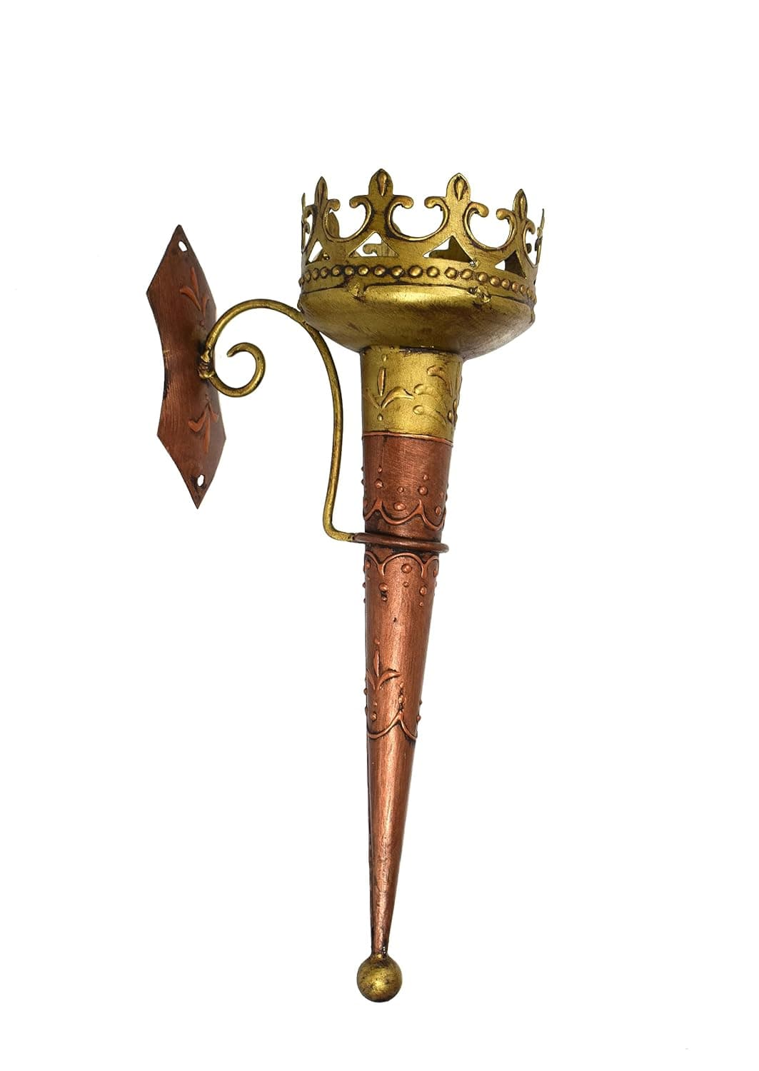 Antiques Nirmala Olympic Torch Metal Wall Hanging Mashal Handmade Oil lamp Home Wall Decor Candle Holder Iron 1 Cup Candle Holder 18 inchMulti Color Gold Brown Pack of 1