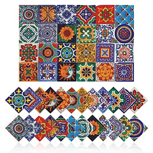 Tile Stickers Wall Decor Bathroom Kitchen Wall Sticker Waterproof PVC Decoration Stickers - 2D Sticker with Retro Design in Mosaic Style (Style-1, 4 x 4 Inch)
