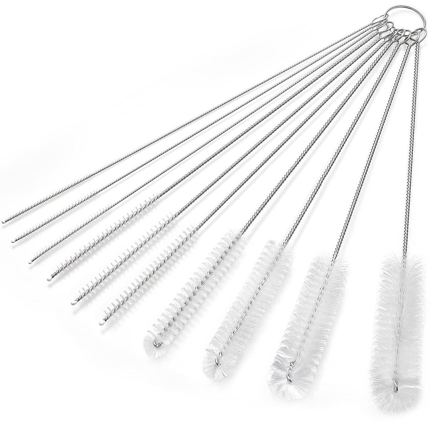 CiaraQ Bottle Cleaning Brushes 98 Inch Nylon Tube Brush Set Cleaner for Narrow Neck Bottles Cups with Hook Set of 10pcs White