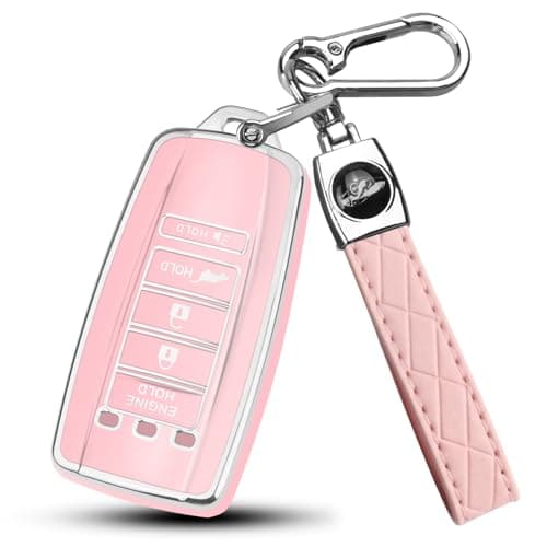 FT FUNTOR 5 buttons Key Fob Cover with Leather Keychain for Acura, Premium TPU Case for ILX MDX RDX RLX TLX (B-Pink)