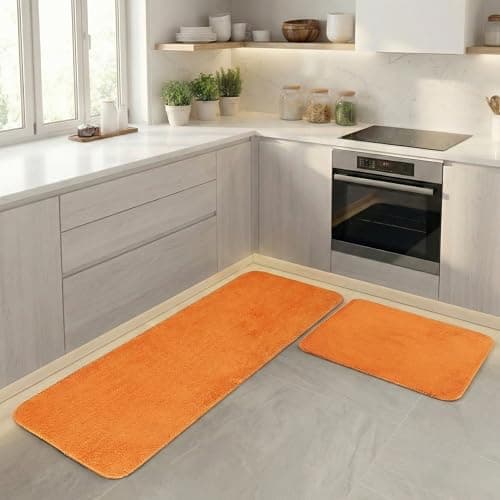 Saral Home 2 Pcs Solid Soft Microfiber Durable & Washable Multipurpose Runner & Bathmat Set for Home/Kitchen/Living Area/Lobby with Anti Skid Backing (Orange, 40 Cm X 50 Cm & 40 Cm X 100 Cm)