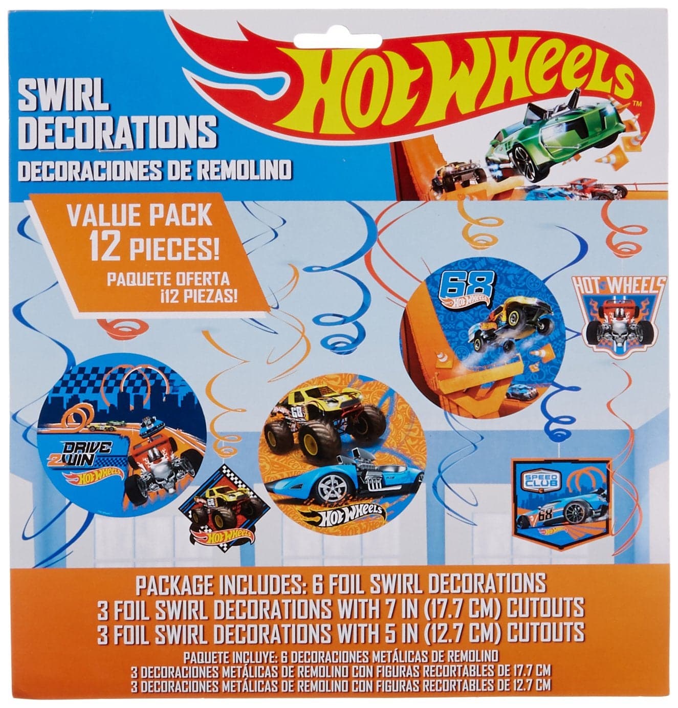 Hot Wheels Wild Racer Foil Swirl Decorations - 5" & 7" ( Pack of 12) - Dazzling Party Decor - Perfect for Celebrations & Events