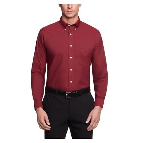 Van Heusen Men's Regular Fit Oxford Button Down Collar Dress Shirt, Cayenne, Medium