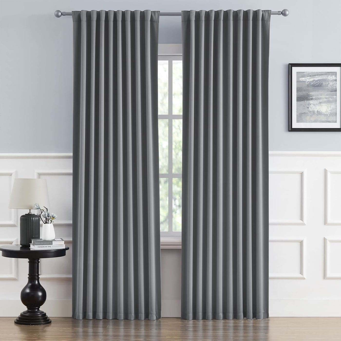 DUALIFE Thermal Insulated Gray Blackout Curtain Panels 96 Inches Long Back Tab and Rod Pocket Room Darkening Curtains for Bedroom 52W x 96L Grey 2 Panels