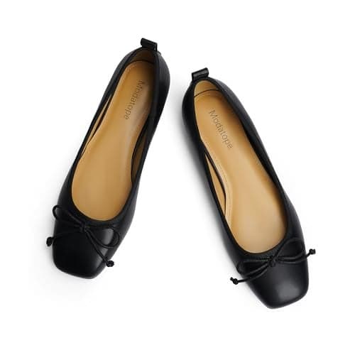 Modatope Flats for Women Black Ballerina Ballet Closed Square Toe Slip on Bow Bowknot Comfortable Flats Shoes Size 10